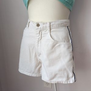 Vintage High Waisted White Denim Shorts with Blue Striping